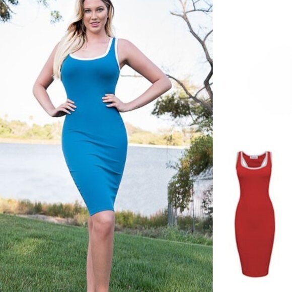 NWT Tam Ware Scoop Neck Casual Racerback Bodycon Tank Midi Dress Large - Picture 2 of 7